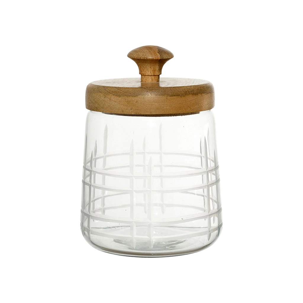 Comptoir De Famille Bocal Avec Couvercle Gravé Carreau Ciment H17cm En Manguier
