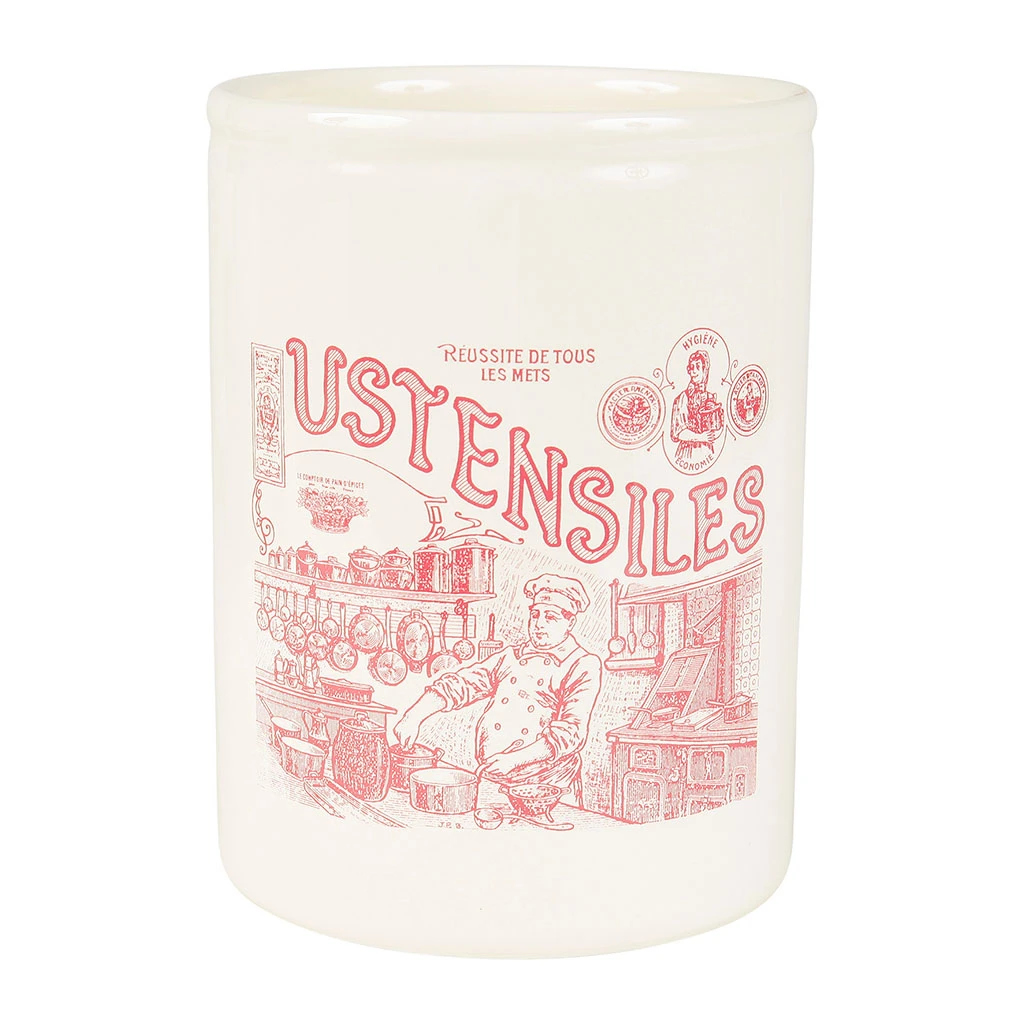 Comptoir De Famille Porte Ustensiles En FaĂŻence Blanc Et Rouge