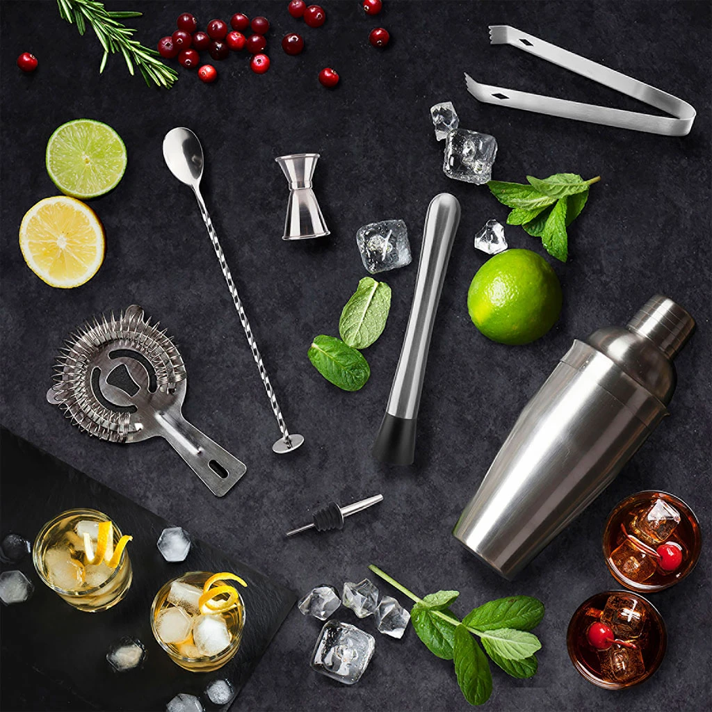 Home Déco Factory Coffret Ă Cocktail Support Bambou Et Argente En Acier – Image 3