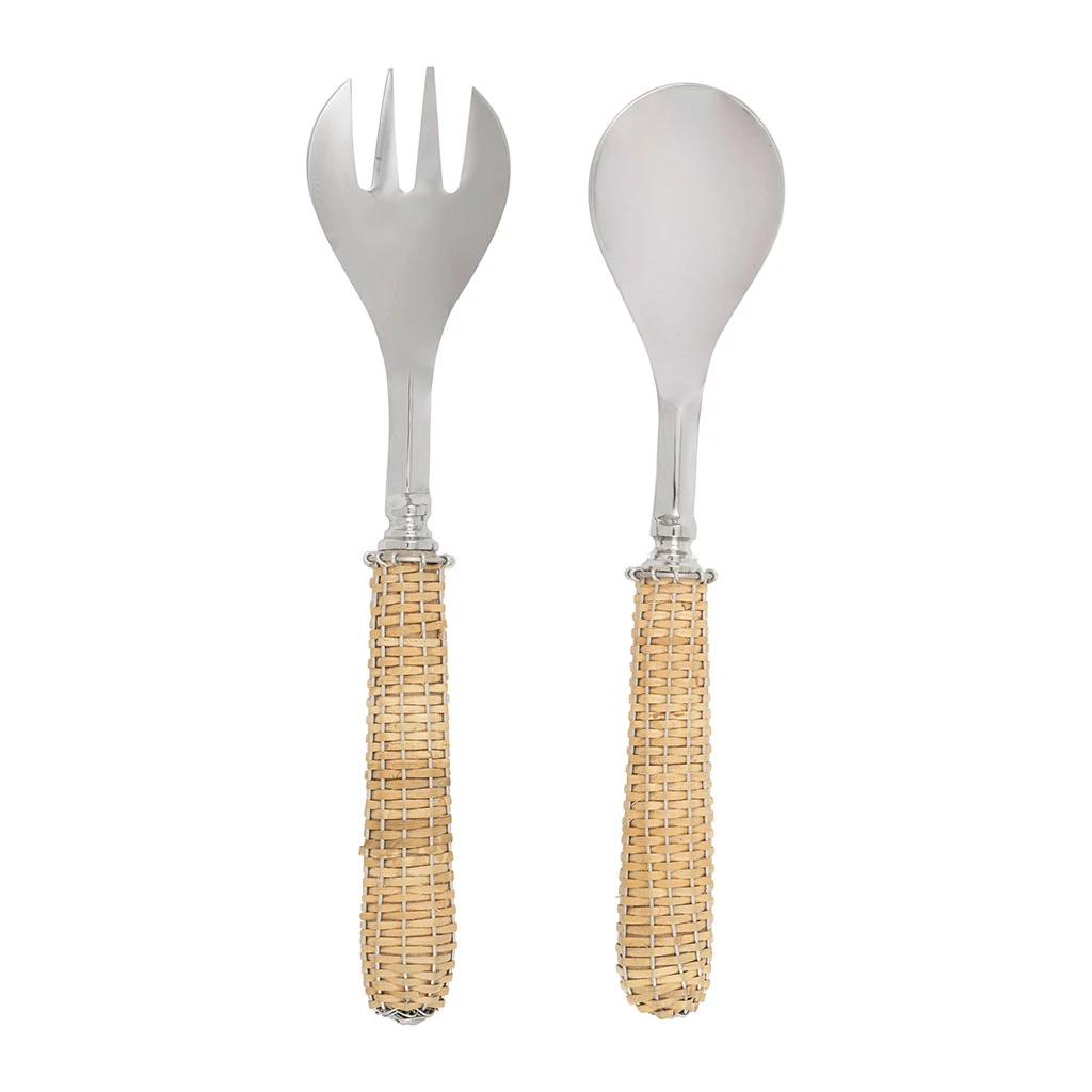 Côté Table Couverts Ă Salade En Inox Et Osier Naturel