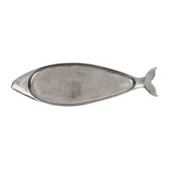 Côté Table Plat Poisson Ocean Gris Argente 59x17cm En Aluminium Et Nickel