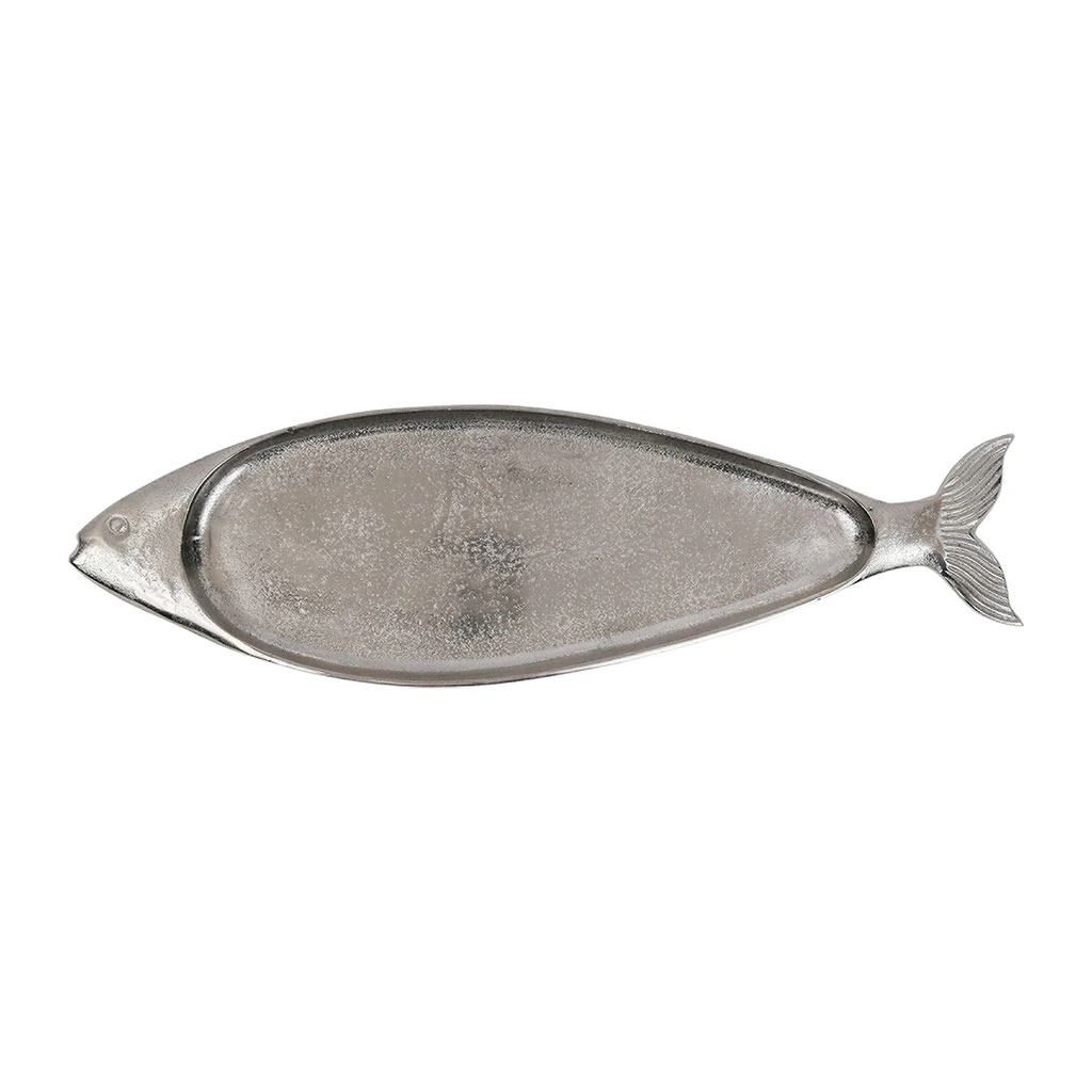 Côté Table Plat Poisson Ocean Gris Argente 59x17cm En Aluminium Et Nickel