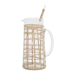 Côté Table Pichet Avec Agitateur Grenade 1.4l En Rotin Naturel Et Verre