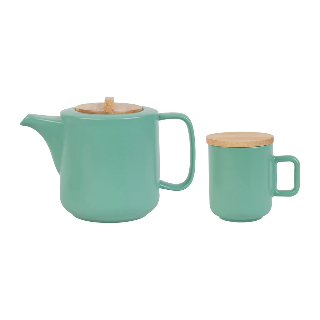 Jardin D'Ulysse Coffret Théière Avec 2 Mugs En Porceliane Vert D'eau Et Son Plateau - Eliska – Image 2