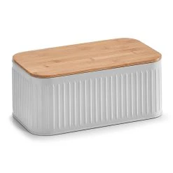 Zeller Boite à Pain En Metal Gris Avec Couvercle En Bambou