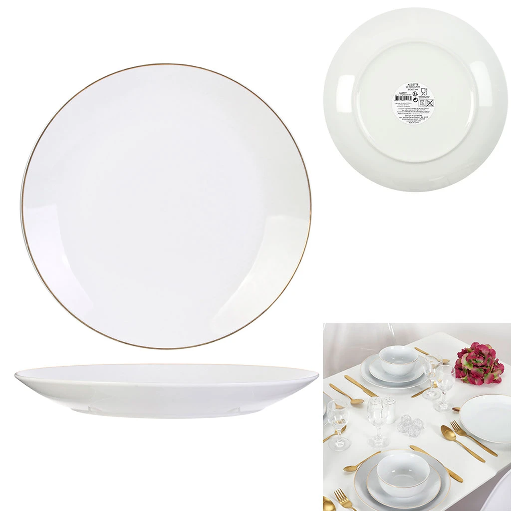 Home Déco Factory Assiette Plate En Porcelaine Lisere Doré D26cm