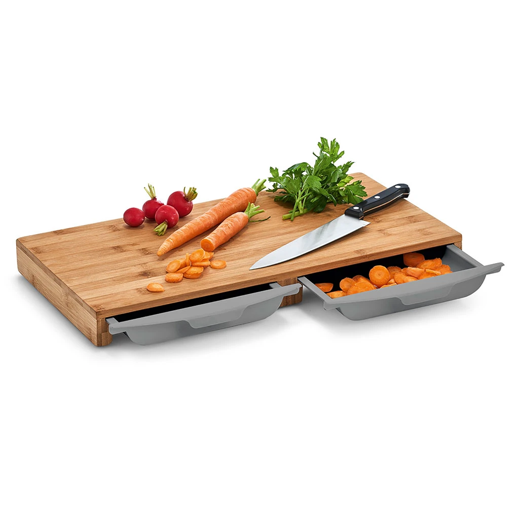 Zeller Planche à Découper En Bambou Avec 2 Bacs Gris – Image 2