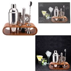 Home Déco Factory Coffret à Cocktail Support Bambou Et Argente En Acier