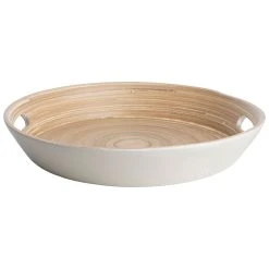 Gusta Plateau Rond En Bambou Gris Clair