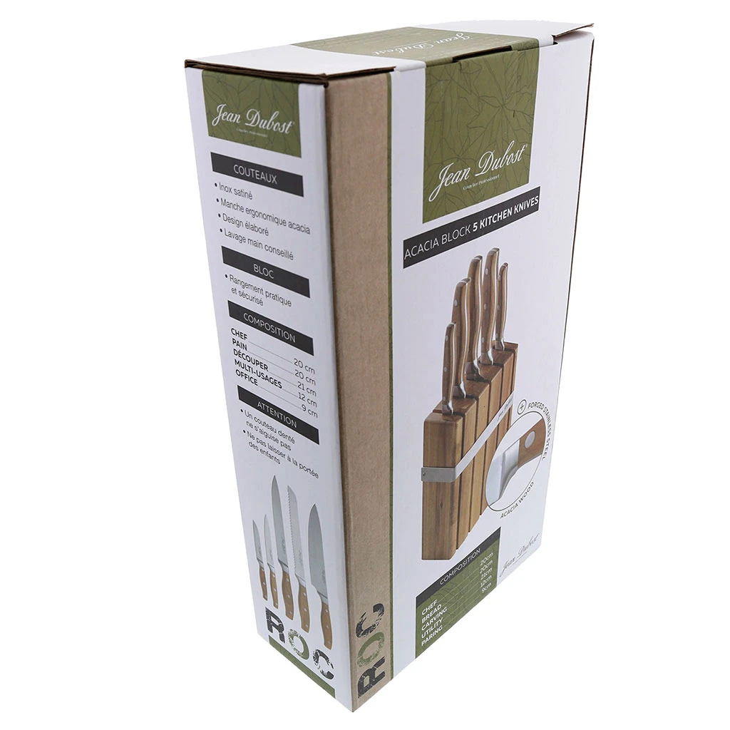 Jean Dubost Bloc De 5 Couteaux De Cuisine En Inox Et Noyer – Image 2