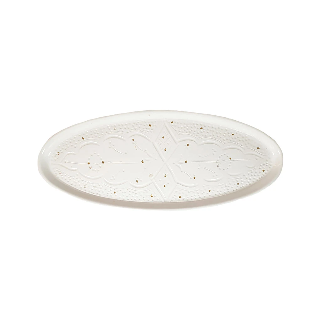 Chabi Chic Plateau Rond Blanc Or 12x31cm - Empreintes