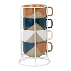 SEMA DESIGN Tasse à Thé Avec Support En Grès Indigo, Blanc Et Terracotta -courba