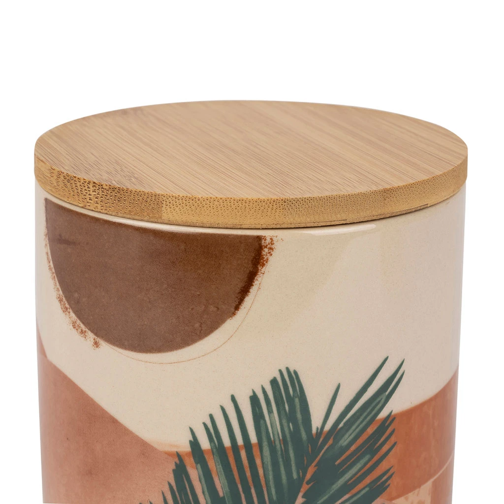 SEMA DESIGN Pots X2 Terracotta Et Vert En Porcelaine Avec Couvercle En Bambou - Sweet Leaves – Image 2