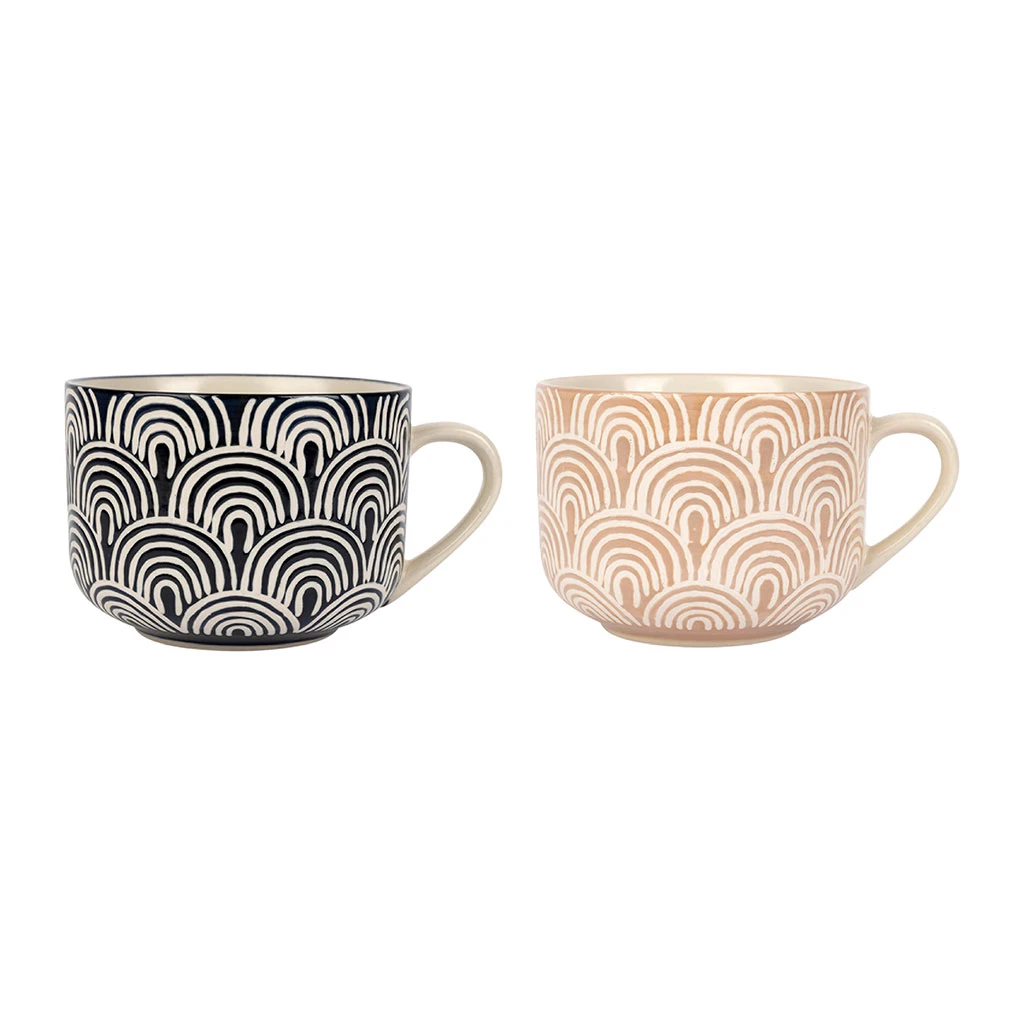 SEMA DESIGN Tasse à Déjeuner X2 Arc En Ciel Taupe Et Bleu Marine 60cl En Grès - Blue Sand