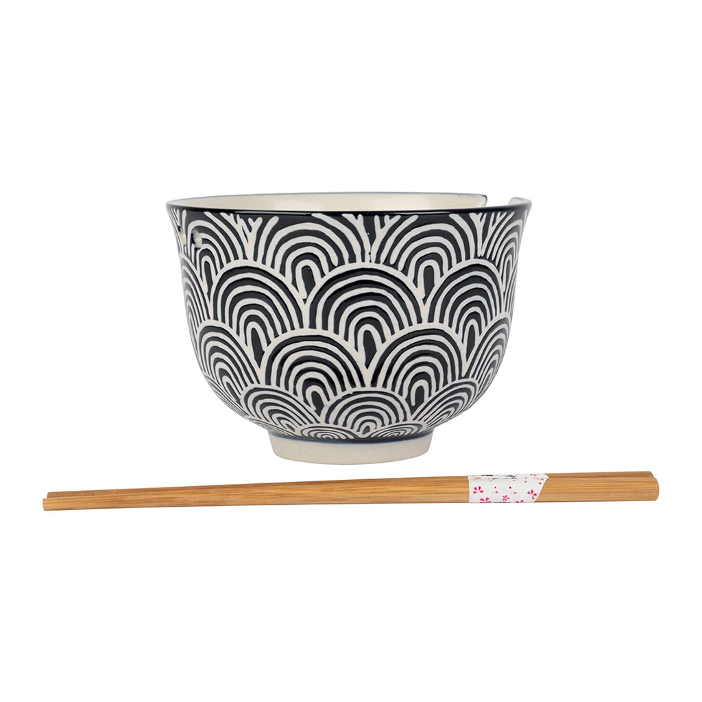 SEMA DESIGN Bols X2 Arc En Ciel Taupe Et Bleu Marine En Grès Et Baguettes En Bambou - Blue Sand – Image 2