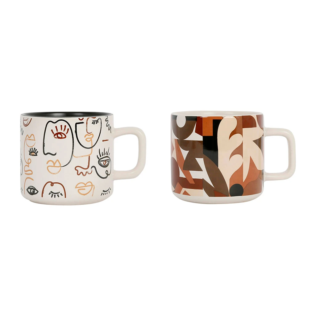 SEMA DESIGN Tasses à Thé X2 Visage Beige Et Brun 37.5cl En Grès - Terre Brulée