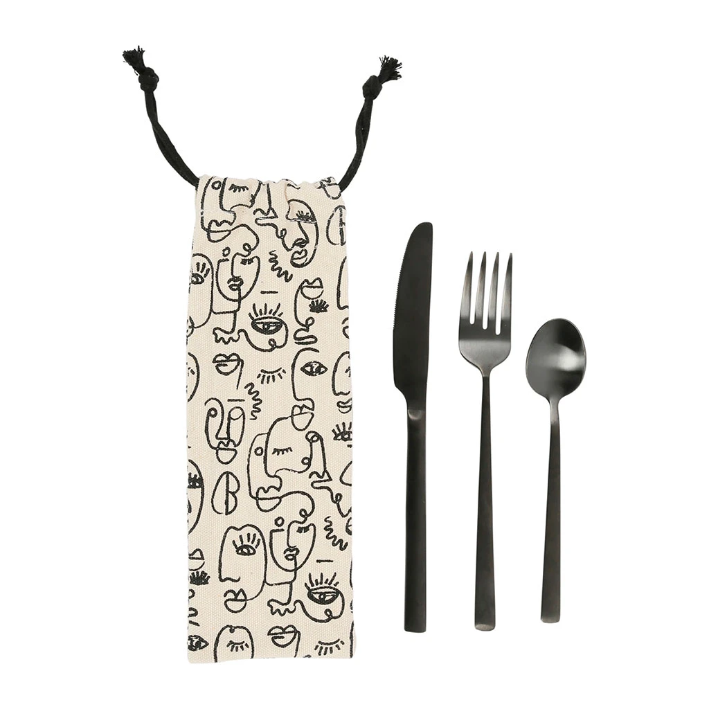 SEMA DESIGN Couverts En Inox Ă Emporter Avec Pochette Visage -terre Brulee