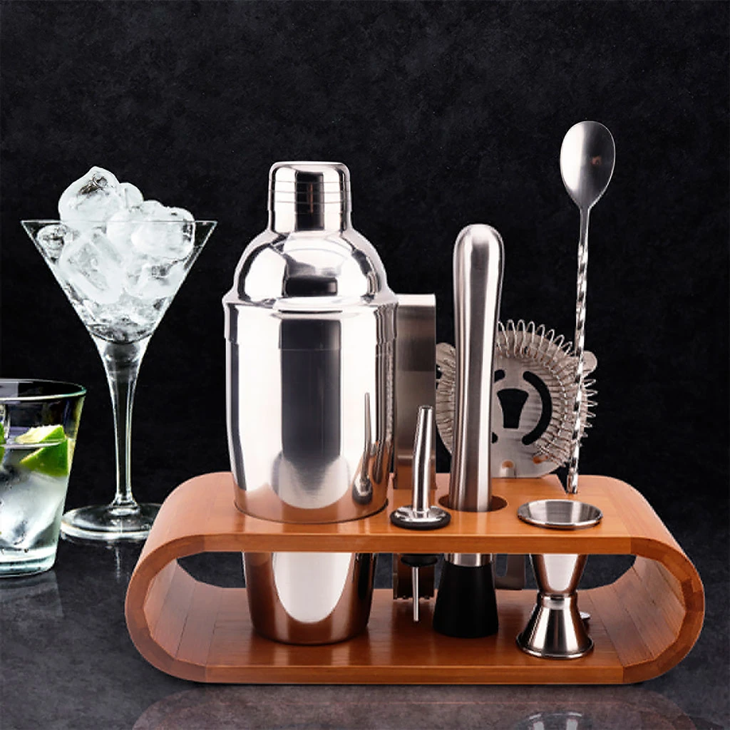 Home Déco Factory Coffret Ă Cocktail Support Bambou Et Argente En Acier – Image 2