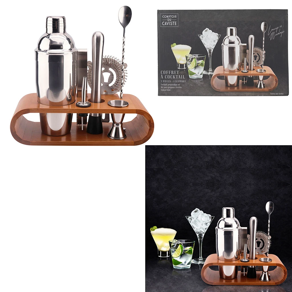 Home Déco Factory Coffret Ă Cocktail Support Bambou Et Argente En Acier – Image 6