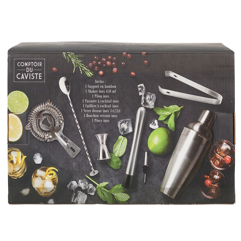 Home Déco Factory Coffret Ă Cocktail Support Bambou Et Argente En Acier – Image 4